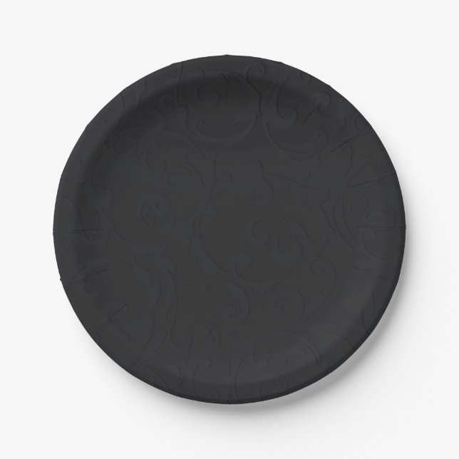 Princess Damask Black Elegant Storybook Hochzeit Pappteller (Vorderseite)