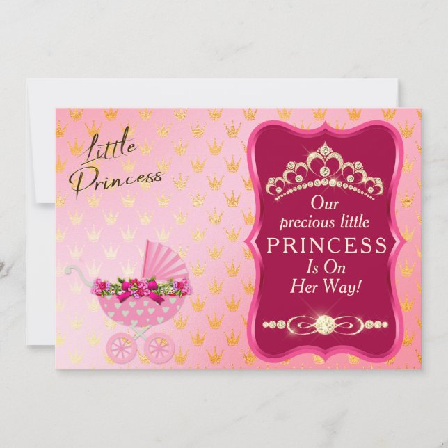 Princess Diamond Gold Tiara Pink Baby Dusche Einladung (Vorderseite)