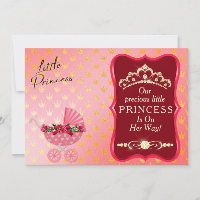 Princess Diamond Gold Tiara Red Baby Dusche Einladung (Vorderseite)