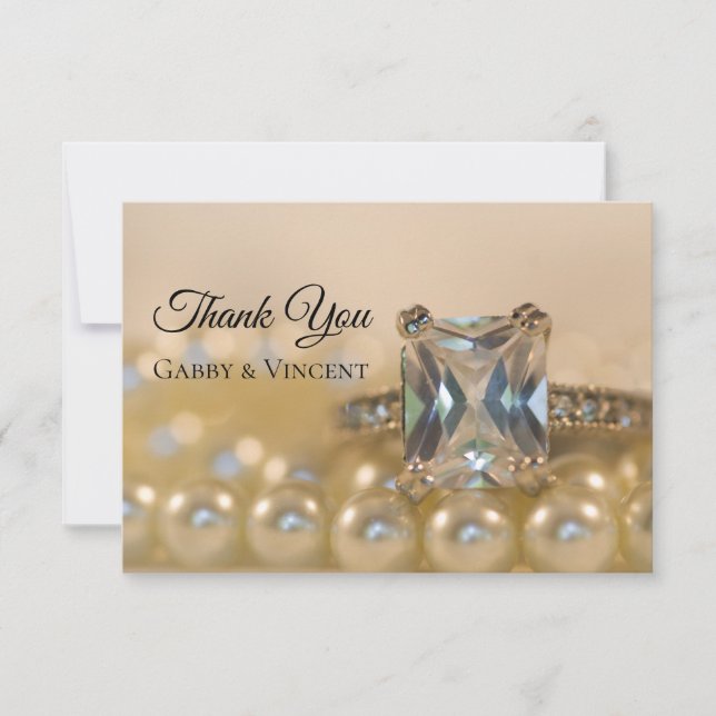 Princess Diamond Pearl Wedding Flat Vielen Dank Einladung (Vorderseite)