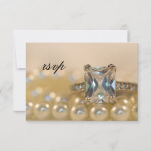 Princess Diamond Ring and Pearls Wedding RSVP Card