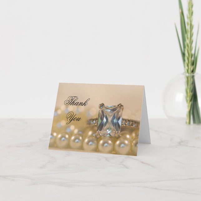 Princess Diamond Ring Pearls Bridesmaid Vielen Dan Dankeskarte (Vorderseite)