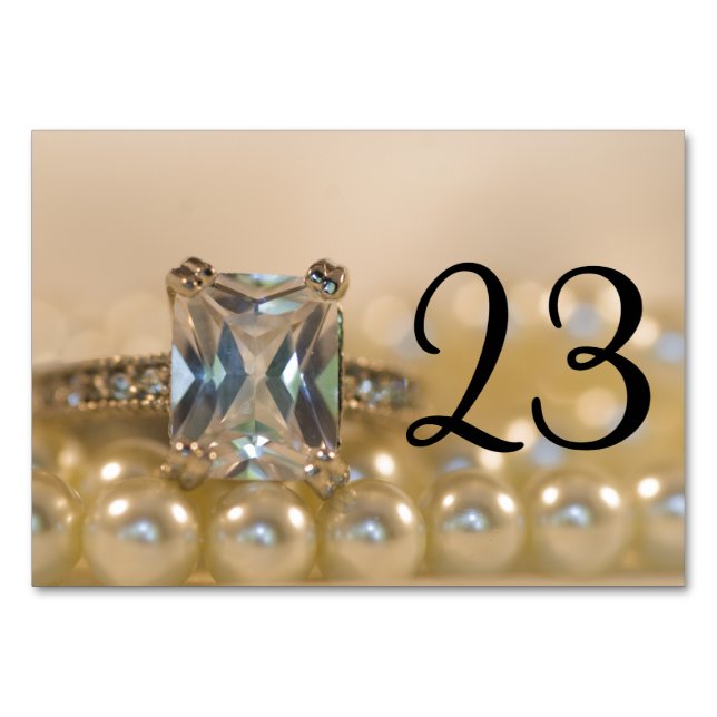 Princess Diamond Ring Pearls Hochzeit Tischnummern (Rückseite)