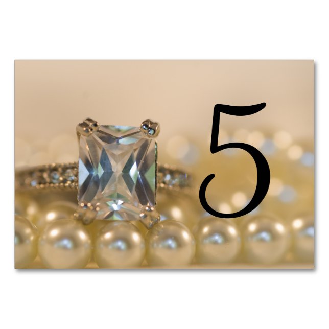 Princess Diamond Ring Pearls Hochzeit Tischnummern (Vorderseite)
