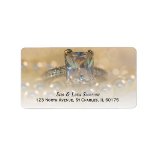 Princess Diamond Ring und White Pearls Wedding Adressaufkleber