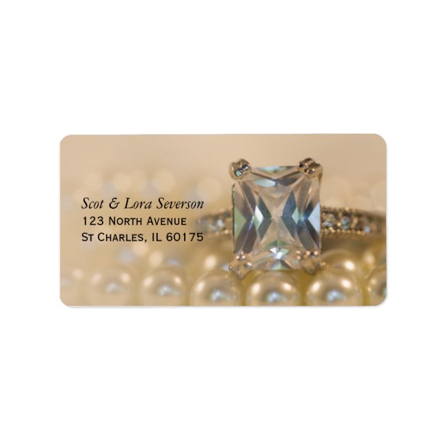 Princess Diamond Ring und White Pearls Wedding Adressaufkleber (Vorne)
