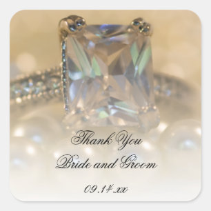 Princess Diamond Ring Wedding Danke Ihnen für Tags Quadratischer Aufkleber