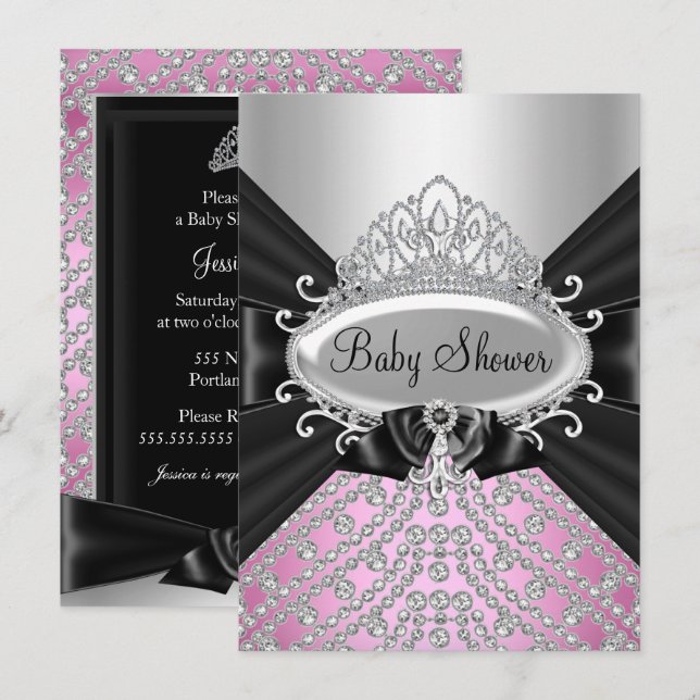 Princess Diamond Tiara & Bow Baby Shower laden ein Einladung (Vorne/Hinten)