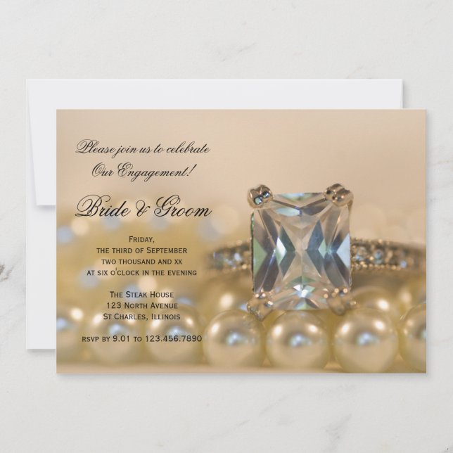 Princess Diamond und White Pearls Engagement Party Einladung (Vorderseite)