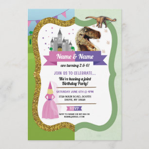 Princess & Dinosaur Boy Girl Einladung