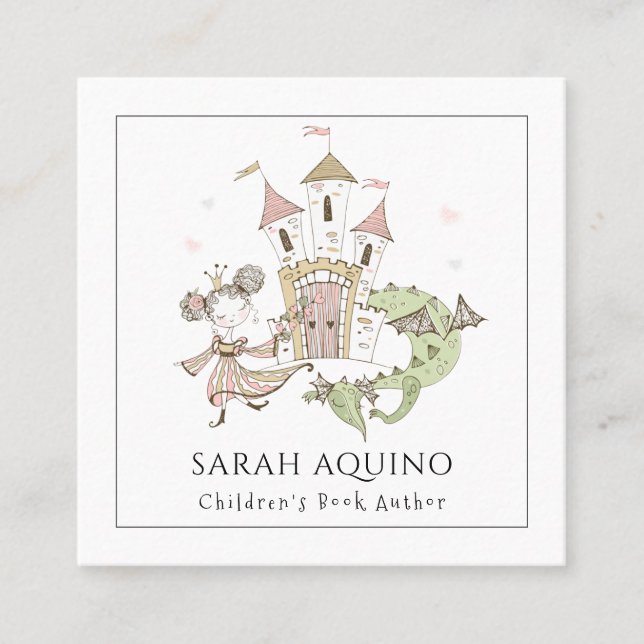 Princess Dragon Castle Children's Book Author Quadratische Visitenkarte (Vorderseite)