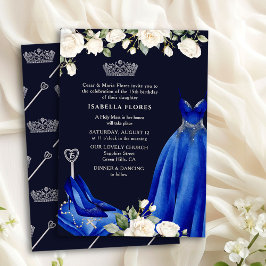 Princess Dress and Rose Blue Quinceanera Einladung