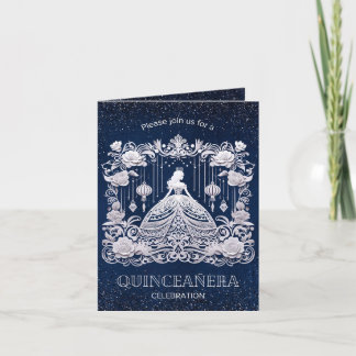 Princess Dress Quinceanera, Navy Blue Blume Einladung