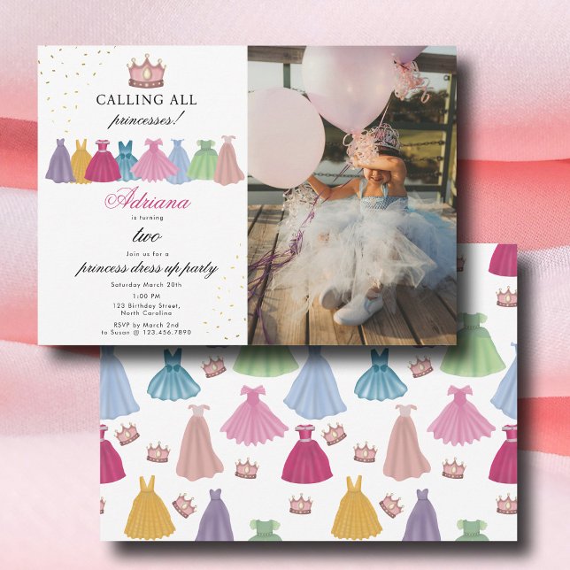 Princess Dress Up Foto Geburtstag Einladung (Princess Dresses Fairytale Dress Up Photo Birthday Invitation)