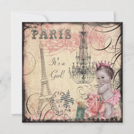 Princess Eiffelturm & Chandelier Baby Dusche Einladung