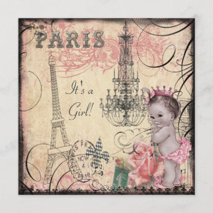 Princess Eiffelturm & Chandelier Baby Dusche Einladung