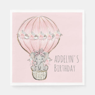 Princess Elephant Hot Air Ballon Girl's Birthday Serviette