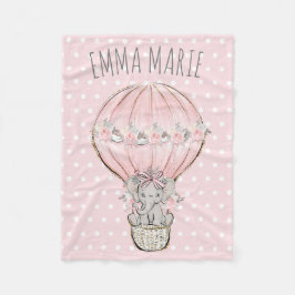 Princess Elephant Pink Hot Air Ballon Baby Girl Fleecedecke