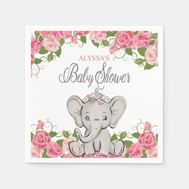 Princess Elephant Tiara Pink Floral Baby Dusche Serviette (Vorderseite)