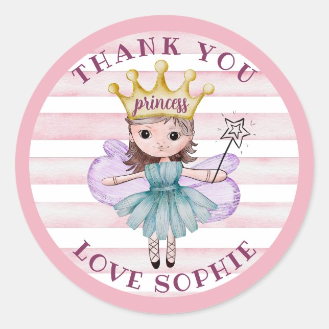 Princess Fairy Pink & Gold Vielen Dank Runder Aufkleber (Vorderseite)