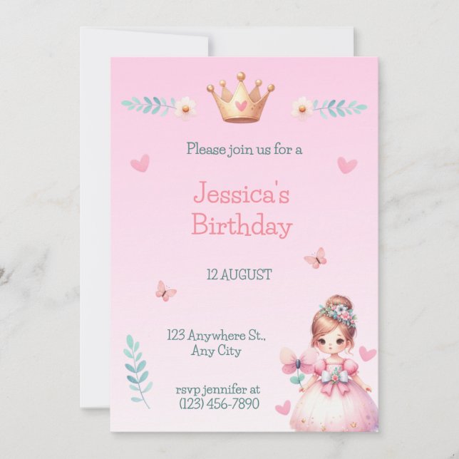 Princess Fairytale Birthday Party Invitation Einladung (Vorderseite)