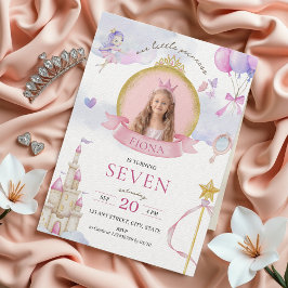 Princess Fairytale Pink Gold Girl's Foto Geburtsta Einladung