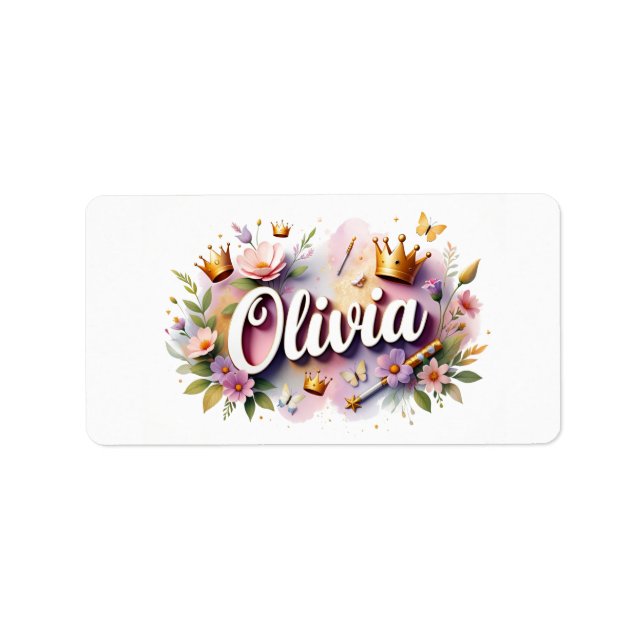Princess Floral Name Labels – Personalized Sticker (Devant)