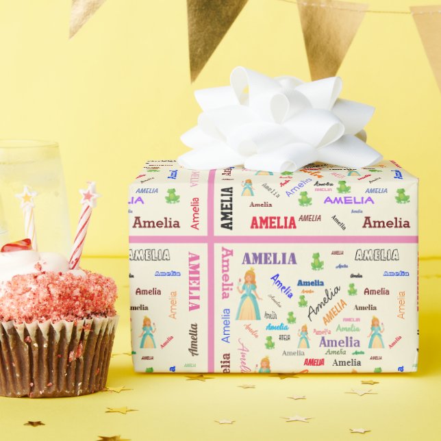 Princess Frog Fairy Tale Word Cloud Name Collage Geschenkpapier (Geburtstagsparty)