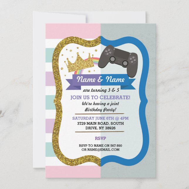 Princess & Gaming Joint Boy Girl - Einladungen zum (Vorderseite)