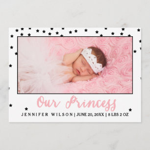 Princess Girl Baby Carte photo Faire-part de naiss