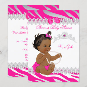 Princess Girl Baby Dusche Hot Pink Zebra Ethnic Einladung