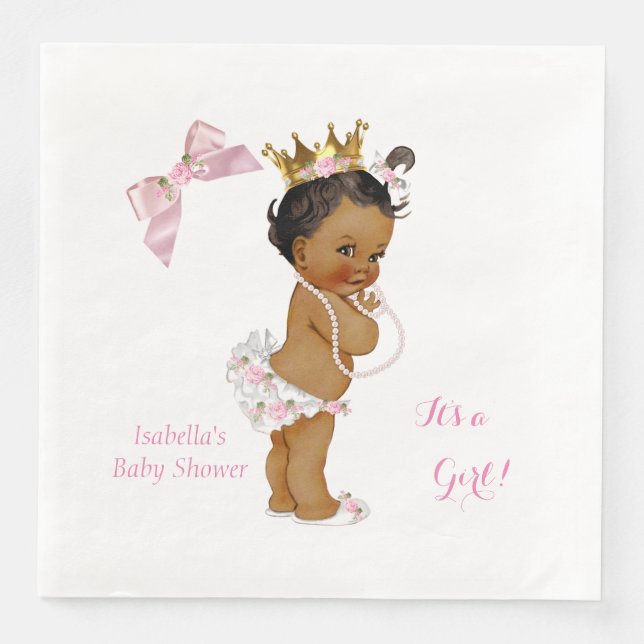 Princess Girl Baby Dusche Pink Gold Crown Ethnic Serviette (Vorderseite)