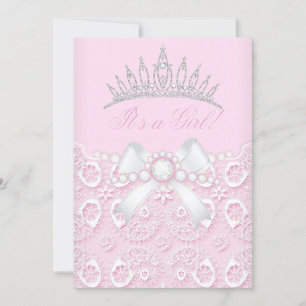 Princess Girl Baby Dusche Pink Lace Diamant Weiß Einladung