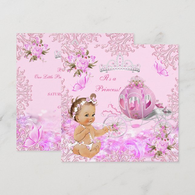 Princess Girl Baby Dusche Rosa Carriage Einladung (Vorne/Hinten)