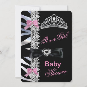 Princess Girl Baby Dusche Tiara Zebra Pink Black Einladung