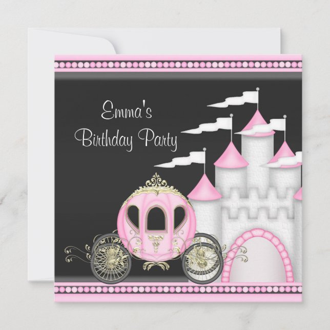 Princess Girls Pink Black Princess Birthday Einladung (Vorderseite)