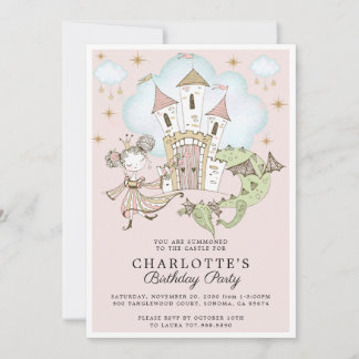 Princess Girl's Pink Gold Geburtstag Einladung