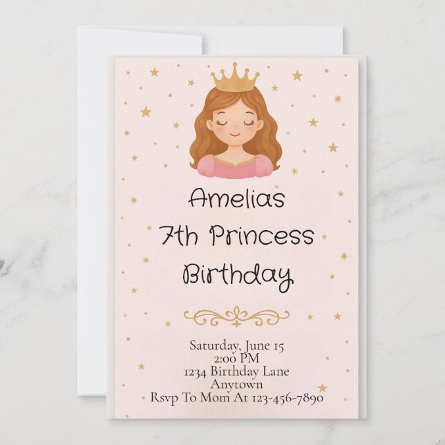 Princess Girly Birthday Invitation Einladung (Vorderseite)