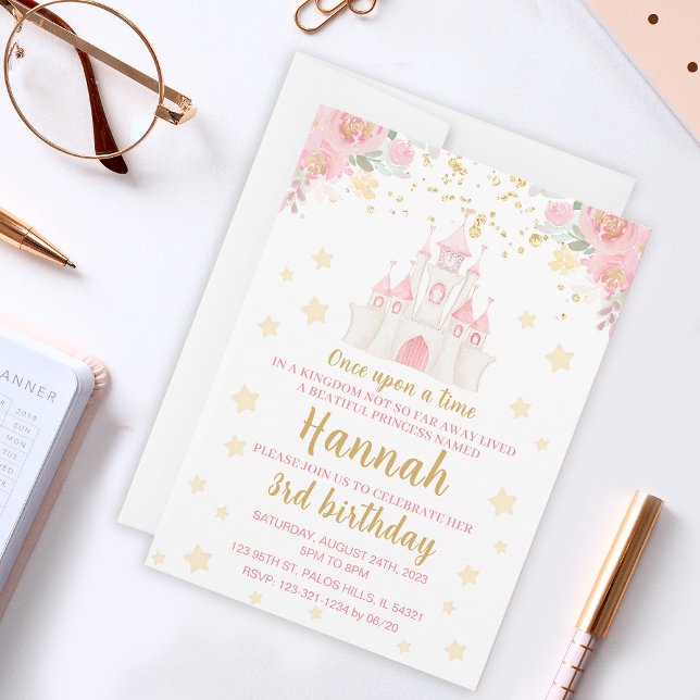 Princess Glitzer Goldburg Geburtstagseinladung Einladung (Von Creator hochgeladen)