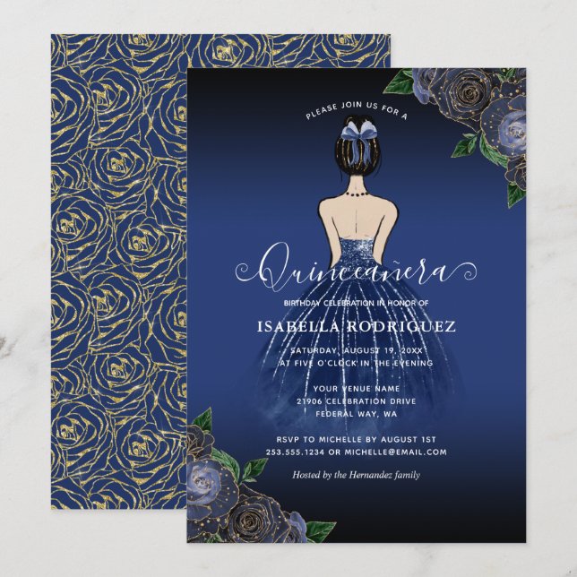 Princess Gold Birthday Quinceañera Einladung (Vorne/Hinten)