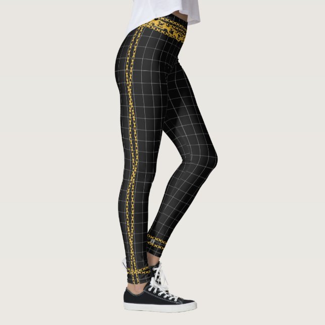 Princess Gold Chain Schwarz-weiß Grid Kariert Tart Leggings (Rechts)