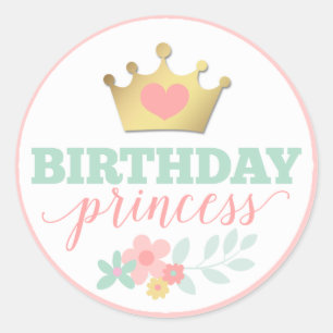 Princess Gold Crown & Shabby Pink Floral Runder Aufkleber