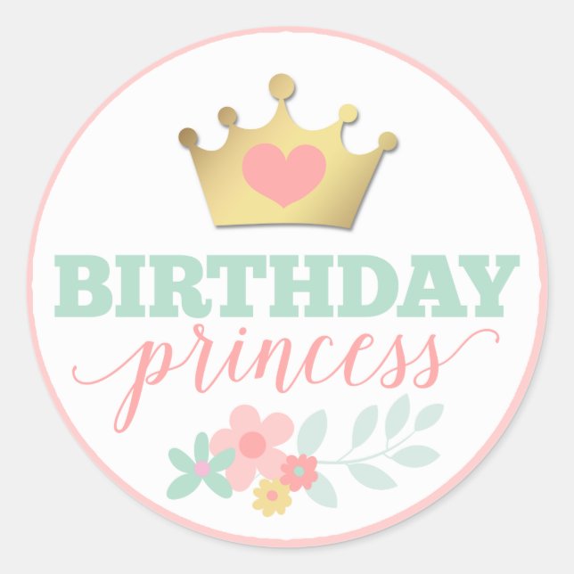 Princess Gold Crown & Shabby Pink Floral Runder Aufkleber (Vorderseite)