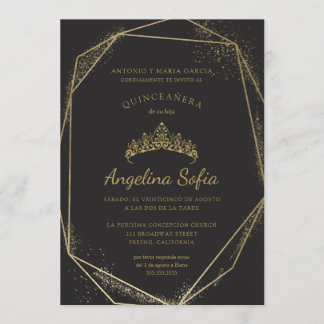 Princess Gold Glitzer Tiara Quinceanera Einladung