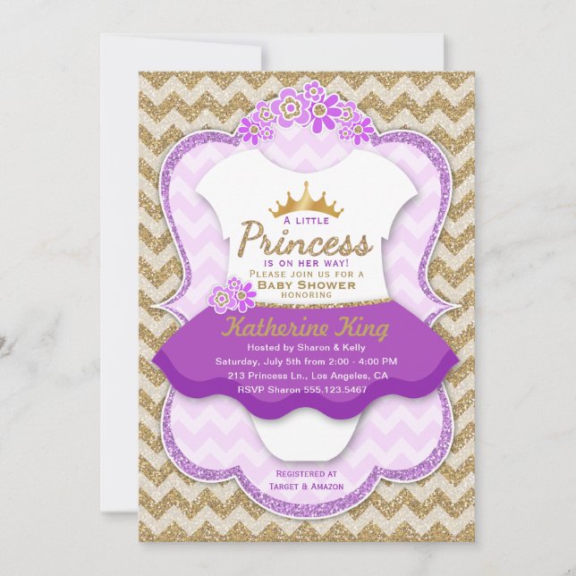 Princess Gold Glitzer Tutu Babydusche Einladung (Vorderseite)