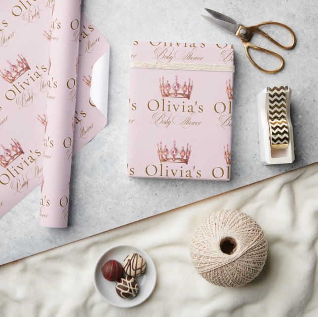 Princess Gold Pink Girl Baby Shower Geschenkpapier (Basteln)