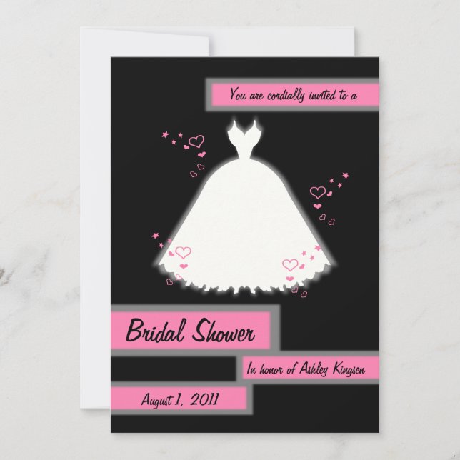 Princess Gown & Hearts Bridal Dusche Einladung 3 (Vorderseite)