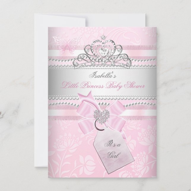 Princess Hübsch Baby Shower Girl Butterfly Herz Einladung (Vorderseite)
