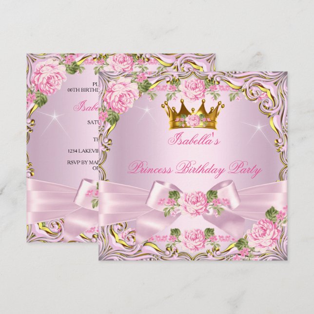 Princess Hübsch Blush Pink Roses Gold Geburtstag Einladung (Vorne/Hinten)