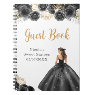 Princess in Black Dress 16 . Geburtstag Gästebuch Notizblock